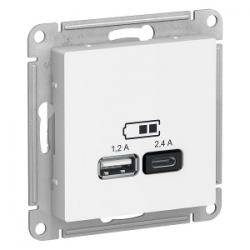 ATN000139 Розетка USB для зарядки Тип А+С 1,2А/2,4А Белая - Atlas Design Schneider Electric