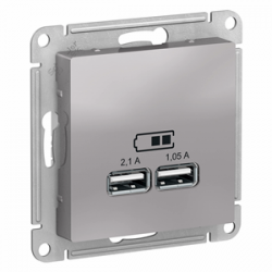 ATN000333 Розетка USB для зарядки двойная 2,1А/1,05А Алюминий - Atlas Design Schneider Electric
