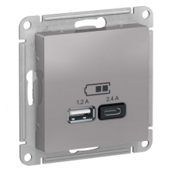 ATN000339 Розетка USB для зарядки Тип А+С 1,2А/2,4А Алюминий - Atlas Design Schneider Electric