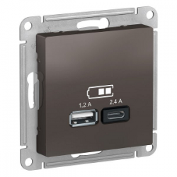 ATN000639 Розетка USB для зарядки Тип А+С 1,2А/2,4А Мокко - Atlas Design Schneider Electric