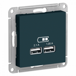 ATN000833 Розетка USB для зарядки двойная 2,1А/1,05А Изумруд - Atlas Design Schneider Electric
