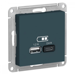 ATN000839 Розетка USB для зарядки Тип А+С 1,2А/2,4А Изумруд - Atlas Design Schneider Electric