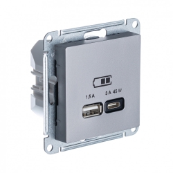 Розетка USB для быстрой зарядки Тип А С Сталь Атлас Дизайн Шнайдер Электрик (Систем Электрик) ATN000929