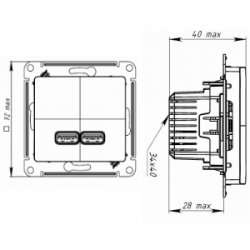 ATN000933 Розетка USB для зарядки двойная 2,1А/1,05А Сталь - Atlas Design Schneider Electric