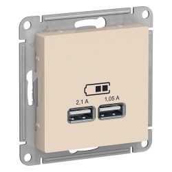 System Electric (Schneider Electric) Розетка USB для зарядки Тип А Песочный Atlas Design ATN001233