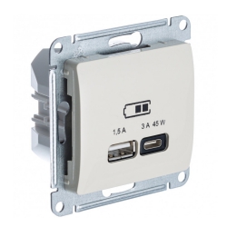 Розетка USB для быстрой зарядки Тип А С Молочная Glossa Schneider Electric GSL000929