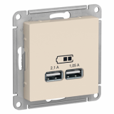ATN000233 Розетка USB для зарядки двойная 2,1А/1,05А Бежевая - Atlas Design Schneider Electric