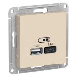 Розетка USB для зарядки Тип А С Бежевая SE Atlas Design