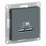 ATN000733 Розетка USB для зарядки двойная 2,1А/1,05А Грифель - Atlas Design Schneider Electric