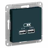 Розетка USB для зарядки двойная 2,1А 1,05А Изумруд SE Atlas Design