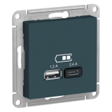 Розетка USB для зарядки Тип А С Изумруд SE Atlas Design