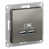 Розетка USB для зарядки двойная 2,1А 1,05А Сталь SE Atlas Design