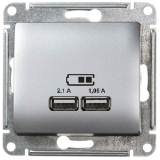 Розетка USB двойная 2,1А 1,05А Алюминий SE Glossa 