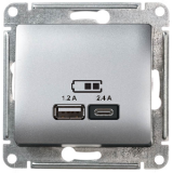 Розетка USB Тип А 1,2А Тип С 2,4А Алюминий SE Glossa 
