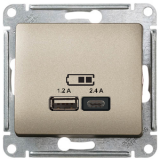 Розетка USB Тип А 1,2А Тип С 2,4А Титан SE Glossa 