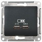 Розетка USB двойная 2,1А 1,05А Антрацит SE Glossa 