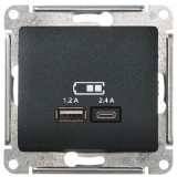 Розетка USB Тип А 1,2А Тип С 2,4А Антрацит SE Glossa 