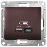Розетка USB Тип А 1,2А Тип С 2,4А Баклажановая SE Glossa 