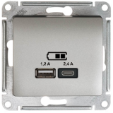 Розетка USB Тип А 1,2А Тип С 2,4А Платина SE Glossa 
